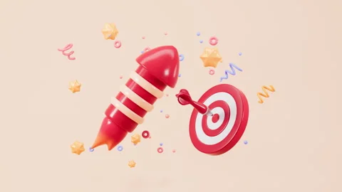 Cartoon firecracker and rocket with explosion confetti. Birthday surprise, .. Stock Footage 287739913