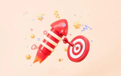 Cartoon firecracker and rocket with explosion confetti. Birthday surprise, .. 스톡 일러스트