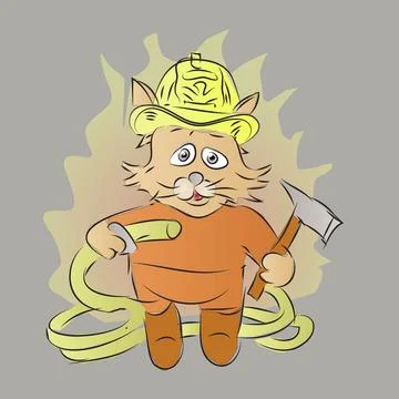 Cartoon Firefighter cat Vector Illustration Stock Illustration