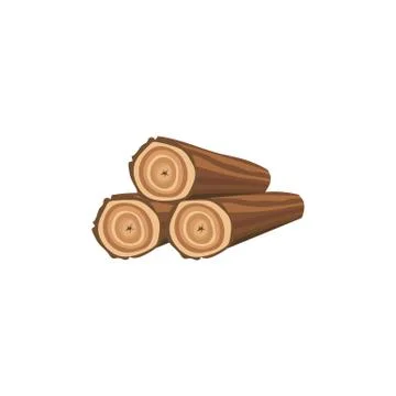 Cartoon firewood stack icon with three wood logs isolated on white background 스톡 일러스트