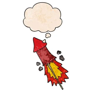 Cartoon firework and thought bubble in grunge texture pattern style Illustrazione stock