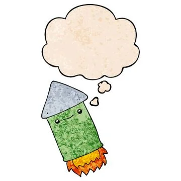 Cartoon firework and thought bubble in grunge texture pattern style Illustrazione stock