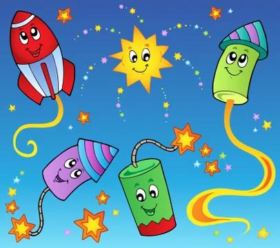 Cartoon fireworks theme  Stock Illustration