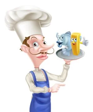 Cartoon Fish and Chips Chef Pointing Stock Illustration
