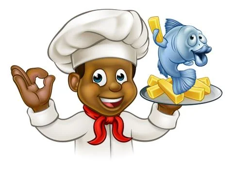 Cartoon Fish and Chips Chef Stock Illustration