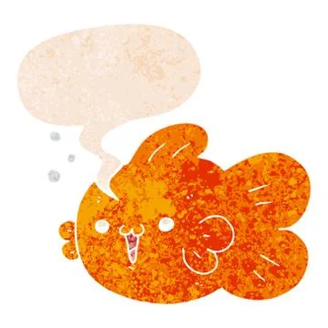 Cartoon fish and speech bubble in retro textured style Stock Illustration