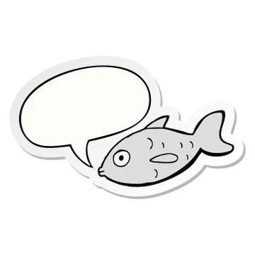 Cartoon fish and speech bubble sticker Stock Illustration