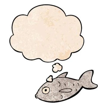 Cartoon fish and thought bubble in grunge texture pattern style Illustrazione stock