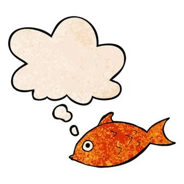 Cartoon fish and thought bubble in grunge texture pattern style 스톡 일러스트