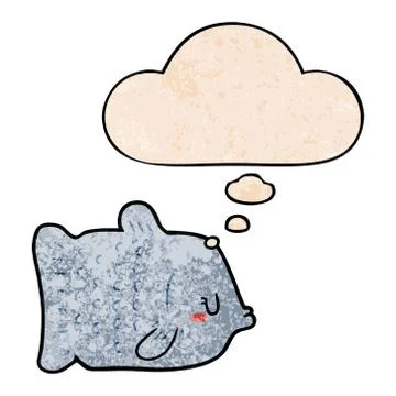 Cartoon fish and thought bubble in grunge texture pattern style Stock Illustration