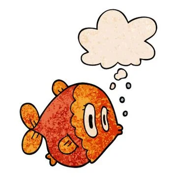 Cartoon fish and thought bubble in grunge texture pattern style Stock Illustration