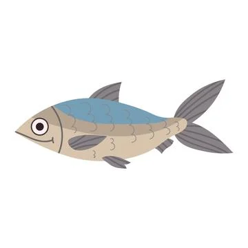 Cartoon fish in flat style isolated on white background. Hiking food. Stock Illustration