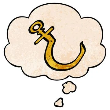 Cartoon fish hook and thought bubble in grunge texture pattern style Illustrazione stock
