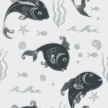 Cartoon fish pattern. water world, cute fish Stock Illustration