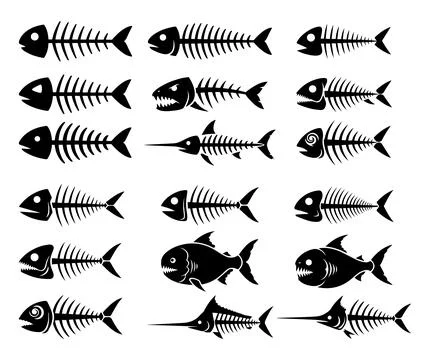Cartoon Fish Skeleton Bones Collection Illustrazione stock
