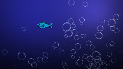 Cartoon fish swimming with bubbles in bl... | Stock Video | Pond5