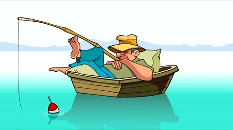Cartoon fisherman with a fishing rod in , Stock Video
