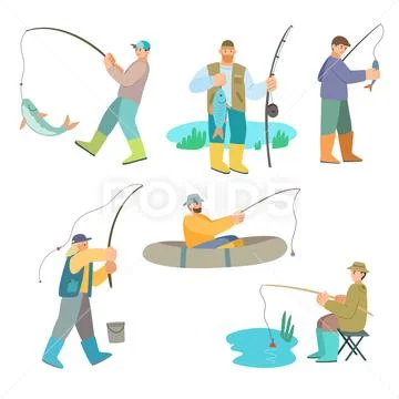 Fisherman. Fisherman catches fish on a fishing rod Stock Vector