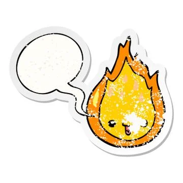 Cartoon flame and speech bubble distressed sticker Illustrazione stock