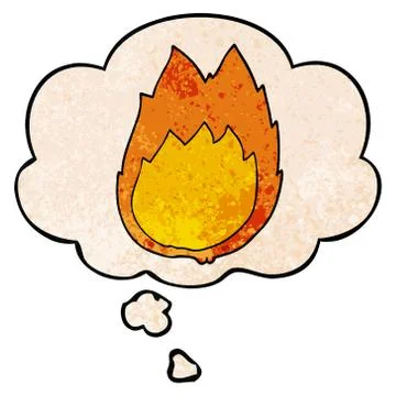 Cartoon flames and thought bubble in grunge texture pattern style Stock Illustration