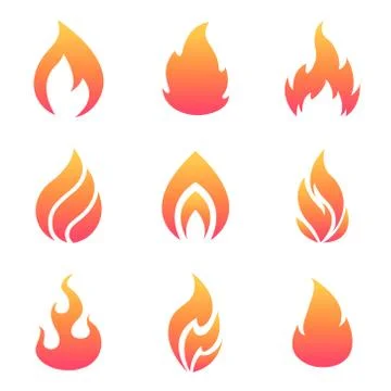Cartoon Flames Set. Flat fire icons isolated on white background Stock Illustration