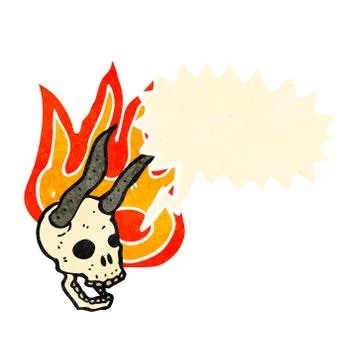 Cartoon flaming devil skull Stock Illustration