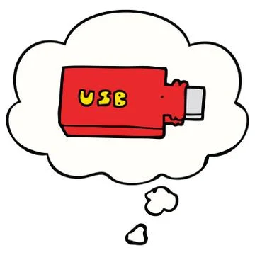 Cartoon flash drive and thought bubble Stock Illustration