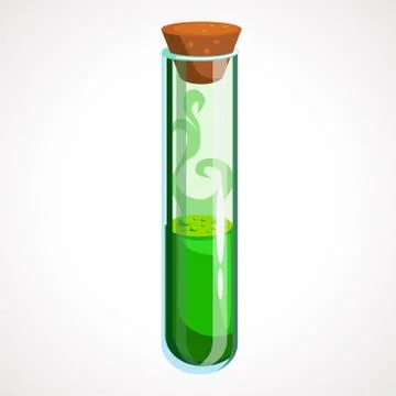 Cartoon flask with green potion. Vector illustration Stock Illustration