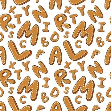 Cartoon flat alphabet cookie Xmas seamless pattern Stock Illustration