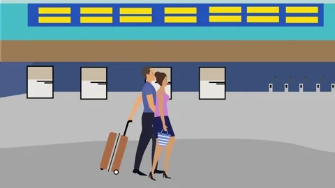 Cartoon Flat animation of Couple walking in the airport Vidéo 273111138