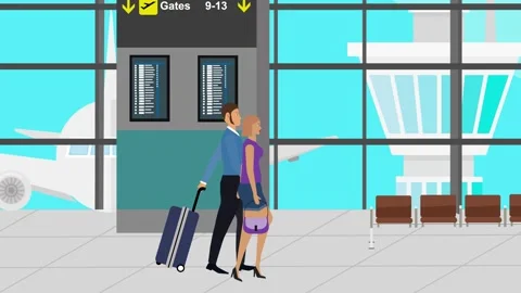 Cartoon Flat animation of Couple walking in the airport 库存影片 273111158