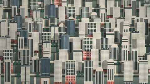 Cartoon flat buildings pattern parallax background Stock Footage 223315546