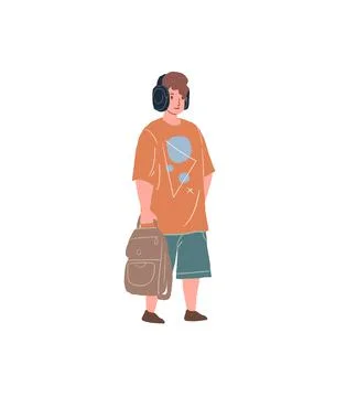 Cartoon flat character with backpack,education and communication vector Illustrazione stock