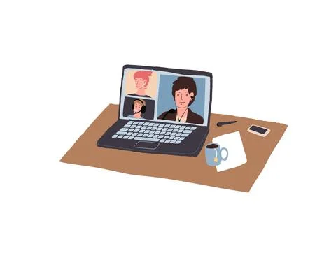Cartoon flat characters on computer screen,video conference apps using vector Stock Illustration