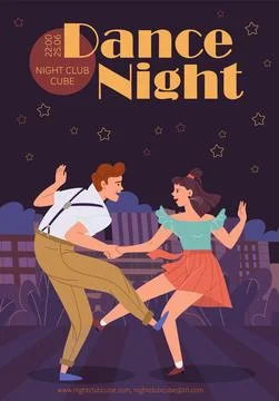 Cartoon flat characters dancing night club flyer, vector illustration Stock Illustration