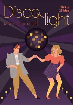 Cartoon flat characters dancing night club flyer, vector illustration Stock Illustration