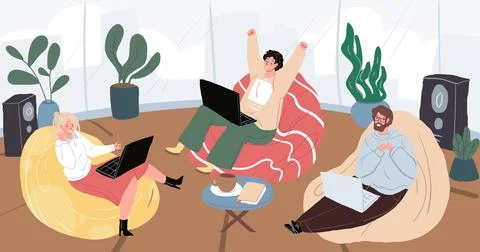 Cartoon flat characters at home party,vector illustration Stock-Illustration