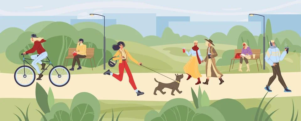 Cartoon flat characters summer activities,vector illustration concept Stock Illustration