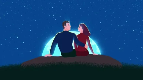 Cartoon Flat Couple Lover Full Moon Gras... | Stock Video | Pond5