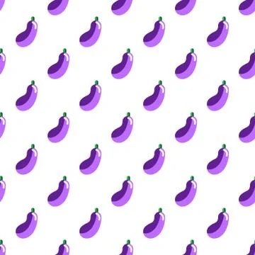 Cartoon flat eggplants on white background. Seamless pattern. Flat illustration. Stock Illustration