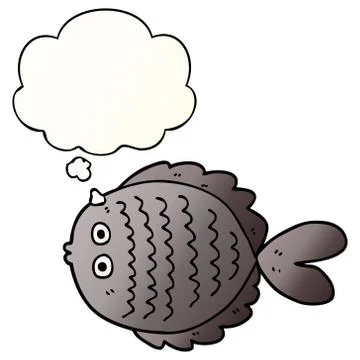 Cartoon flat fish and thought bubble in smooth gradient style Stock Illustration