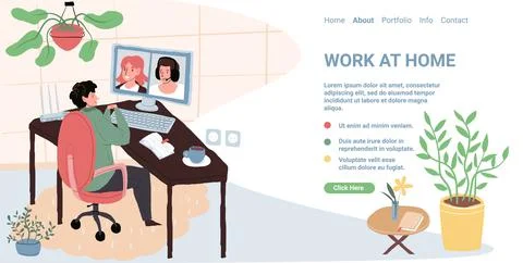 Cartoon flat freelancer character use video messenger conference in online work 스톡 일러스트