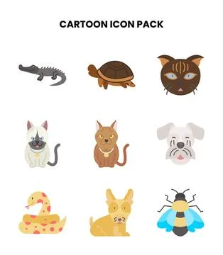 Cartoon Flat Icons Pack 库存插图