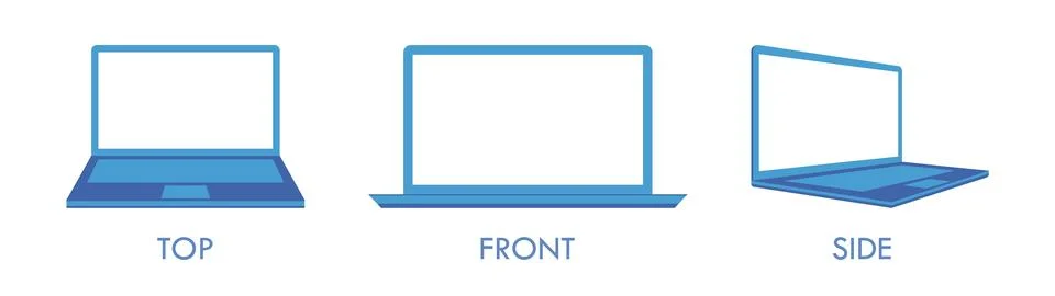 Cartoon Flat Laptop Perspective Vector Icon Illustration Set Stock Illustration