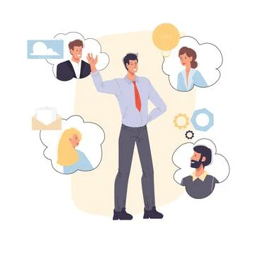 Cartoon flat man character communicate in mobile phone app,vector illustration Stock Illustration