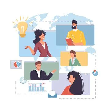 Cartoon flat man character communicates in mobile phone,computer apps,vector Stock Illustration