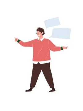 Cartoon flat man character with message text balloons,relationships and social Illustrazione stock