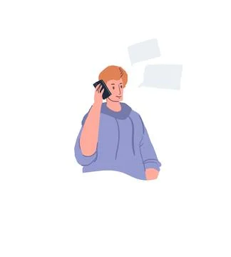 Cartoon flat man character with message text balloons,relationships and social Stock Illustration