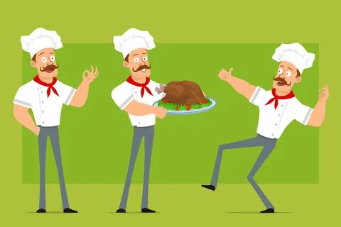 Cartoon flat strong chef cook man character set Stock Illustration
