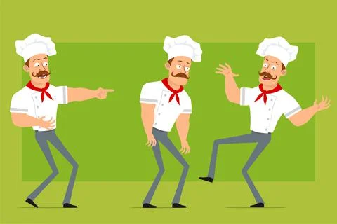 Cartoon flat strong chef cook man character set Stock Illustration